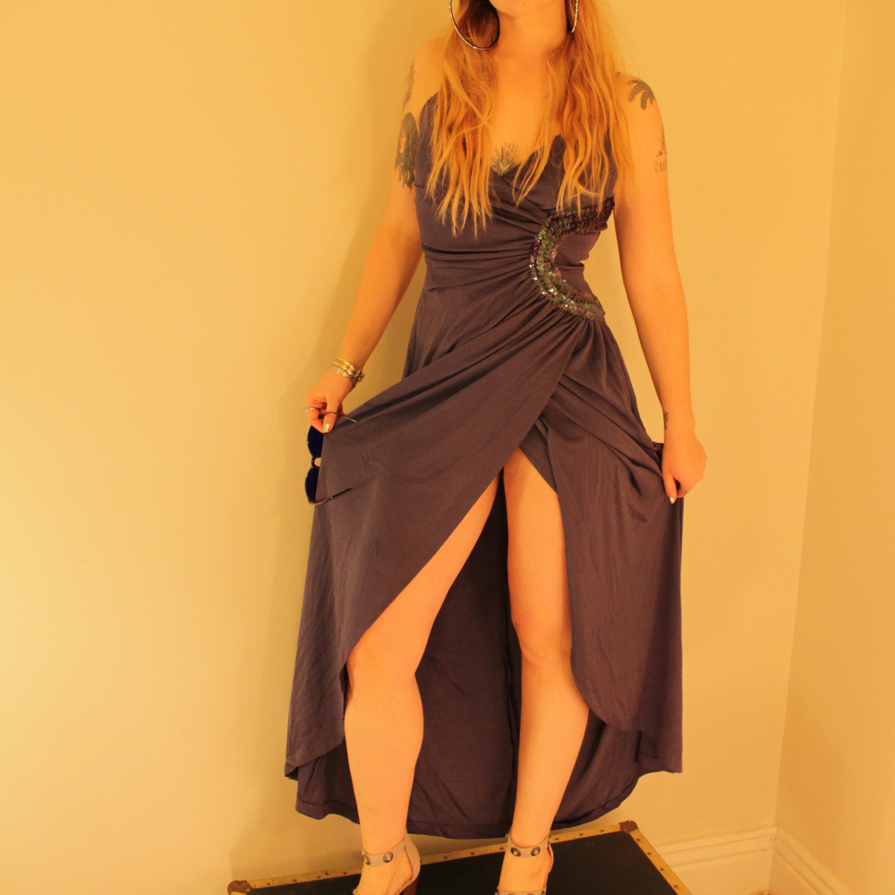 Vintage Purple 70's Prom Dress Sequins